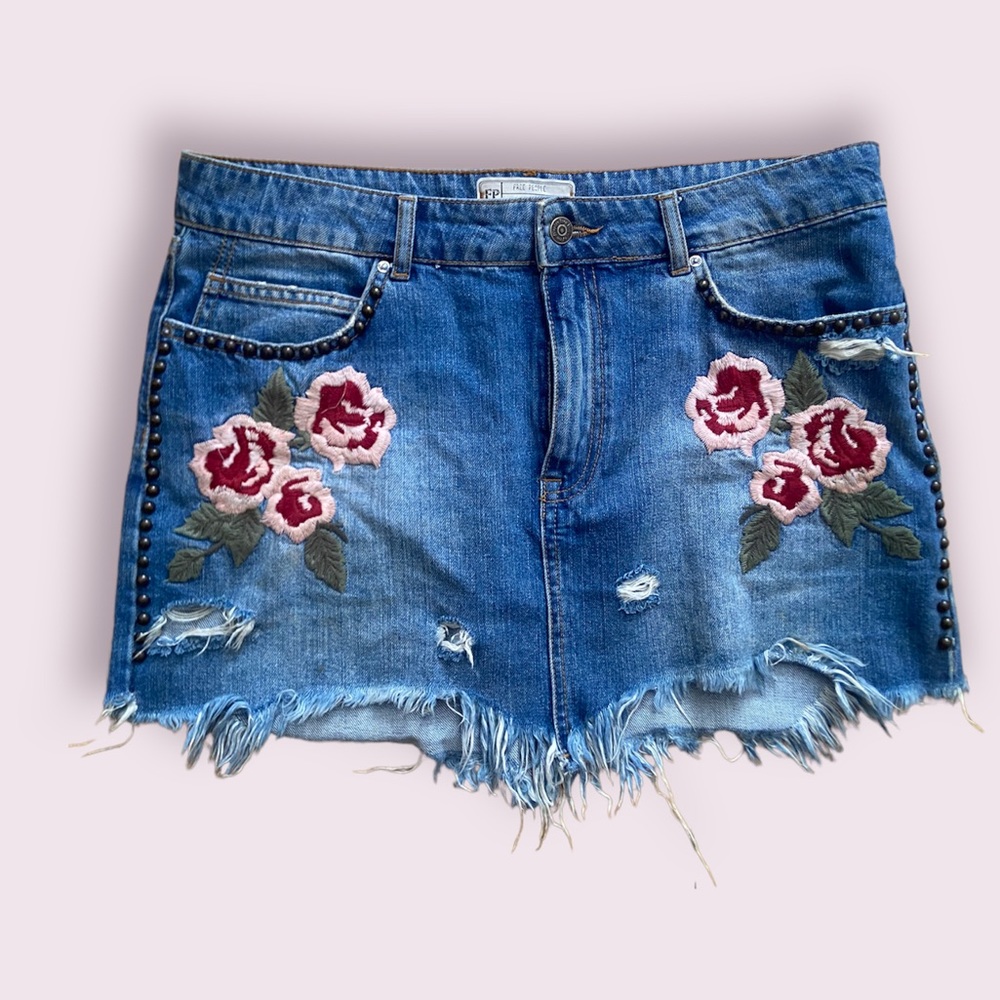 Free People Wild Rose Embroidered Mini Skirt